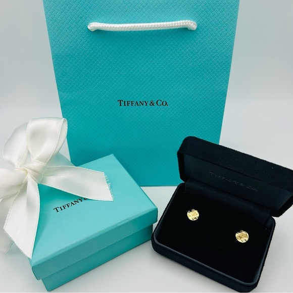 RARE Tiffany & Co. 18K Yellow Gold Notes Wave Round Stud Earrings with Packaging - Picture 10 of 10